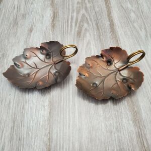 Vintage Handmade Copper Leaf Dish Copper Craft Leaf Solid Copper Set of 2